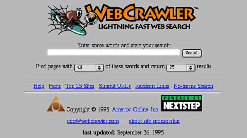 página del motor de búsqueda WebCrawler